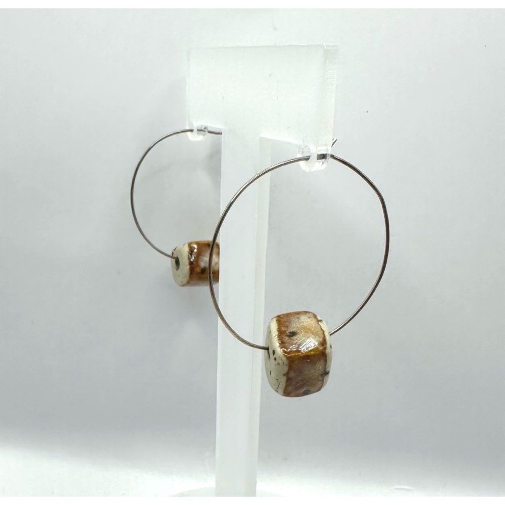 Handcrafted pair of Lightweight hoop earrings, featuring artisan ceramic beads